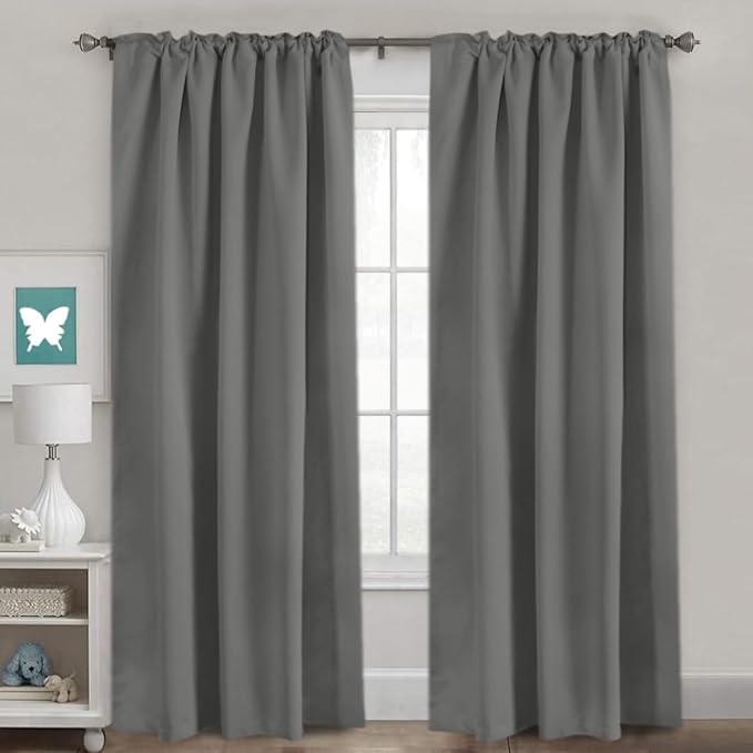 H.VERSAILTEX Blackout Curtains Thermal Insulated Window Treatment Panels Room Darkening Blackout Drapes for Living Room Back Tab/Rod Pocket Bedroom Draperies, 52 x 84 Inch, Bluish Gray, 2 Panels