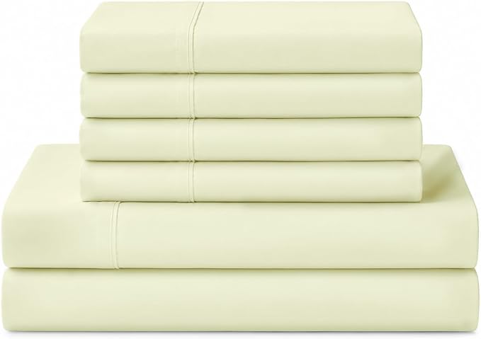 Linen Home 100% Cotton Percale Sheets Queen Size, Cream, Deep Pocket, 6 Pieces Set- 1 Flat, 1 Fitted and 4 Pillowcases, Crisp Cool and Long Staple Strong Bed Linen