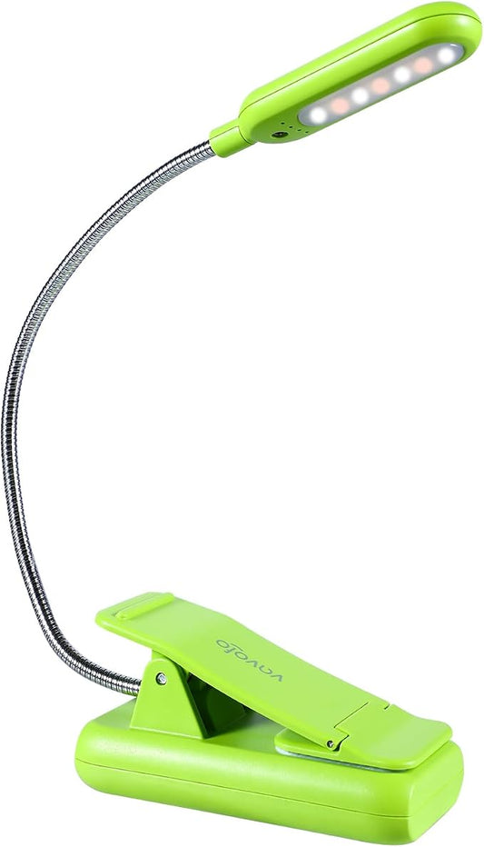 VAVOFO Rechargeable Book Light for Reading in Bed Kids, 7 LED Reading Light with 9-Level Warm Cool White Daylight, Eye Care Lamp with Power Indicator for Bookworms (Neon Green)