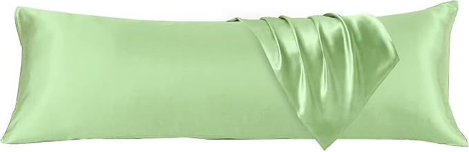 Body Pillow with Satin Pillowcase, Body Pillow for Adults, Removable Cover, Green (20"x54") | 20"x54", Removable Cover, OEKO-TEX Certified Down Alternative Filling,Washing Machine