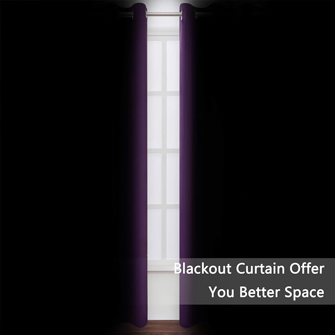 Blackout Curtains 52 x 120 Inch Long Purple Curtains Set of 2 Panels Room Darkening Curtains for Bedroom and Living Room