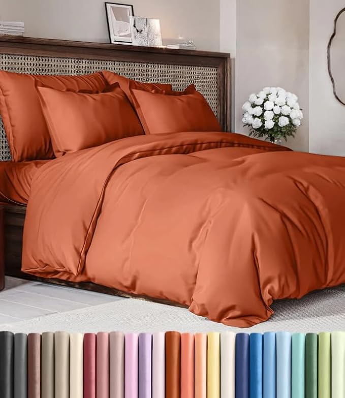Duvet Cover Cal King Size - 3 Piece with Zipper Closure - Terracotta | Extra Soft, Breathable, Cal King Duvet Cover 104" x 98" with 2 Pillow Shams, Zipper Closures & Ties, Women, Men, Kids & Teens