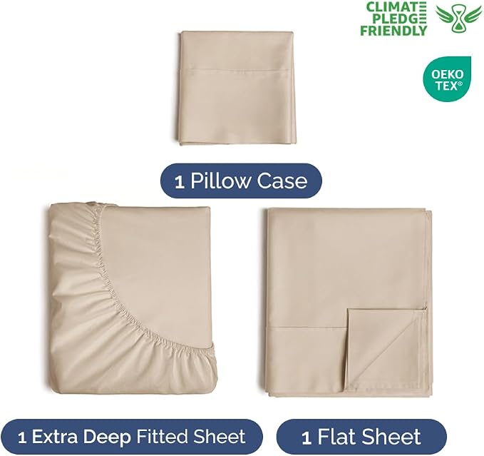 Extra Deep Twin Sheet Set - 3 Piece Breathable & Cooling Bed Sheets - Wheat | Easily Fits 18 to 24 inch Mattress - Ultra Soft, Wrinkle & Fade Free with Extra Deep Pockets - Comfy Hotel Luxury Bedding