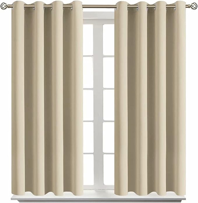BGment Short Curtains for Small Window 54 Inch Long - Beige 2 Panels | Grommet Top, Light-Blocking, Sunblock, Thermal Insulated, Window Drapes for Kids Boys Room, 52x54 Inch