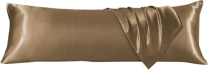 Body Pillow with Satin Pillowcase, Body Pillow for Adults, Brown | 20"x54", Removable Cover, OEKO-TEX Certified Down Alternative Filling,Washing Machine