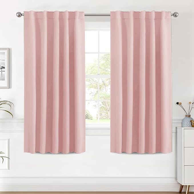 H.VERSAILTEX Blackout Curtains Thermal Insulated Window Treatment Panels Room Darkening Blackout Drapes for Living Room Back Tab/Rod Pocket Bedroom Draperies (2 Panels, Baby Pink, 42 x 63 Inch)
