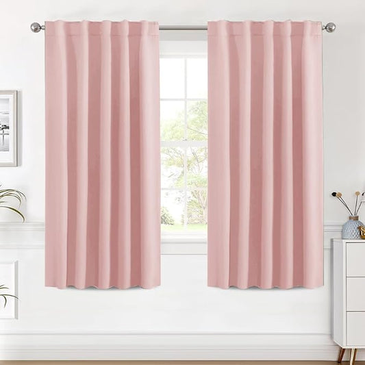H.VERSAILTEX Blackout Curtains Thermal Insulated Window Treatment Panels Room Darkening Blackout Drapes for Living Room Back Tab/Rod Pocket Bedroom Draperies (2 Panels, Baby Pink, 42 x 63 Inch)