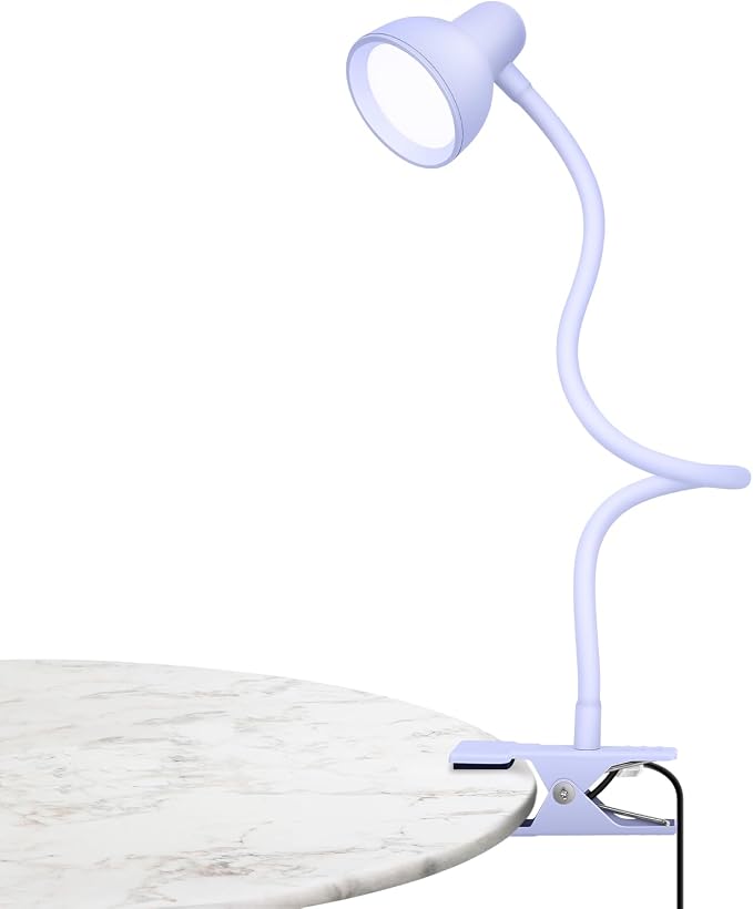 LiFMIRA Desk Lamp Clip on Lamp for Bed, LED Reading Light for Bed Purple | 3 Colors 10 Dimmable Brightness, LED Book Light for Reading in Bed Flexible Clip on Light Clamp Lamp for Bed Headboard Desk