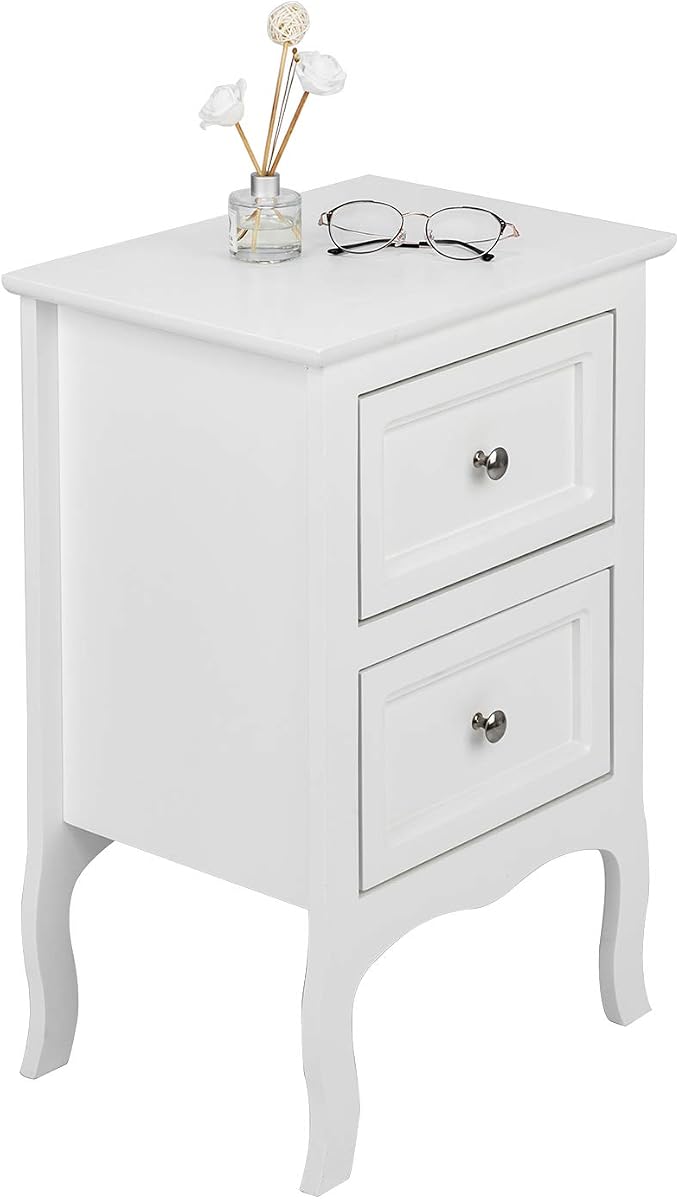 Bonnlo White Nightstand Set of 2, Nightstands with 2 Drawers, Bed Side Table/Night Stand, Small Nightstand for Bedroom, Small Spaces, College Dorm, Kids’ Room, Living Room, Wood, 16W x 12D x 24H