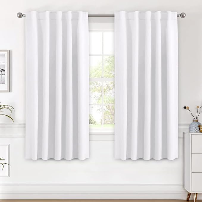H.VERSAILTEX White Curtains Thermal Insulated Window Treatment Panels Room Darkening Privacy Assured Drapes for Living Room Back Tab/Rod Pocket Bedroom Draperies, 42 x 63 Inch, 2 Panels