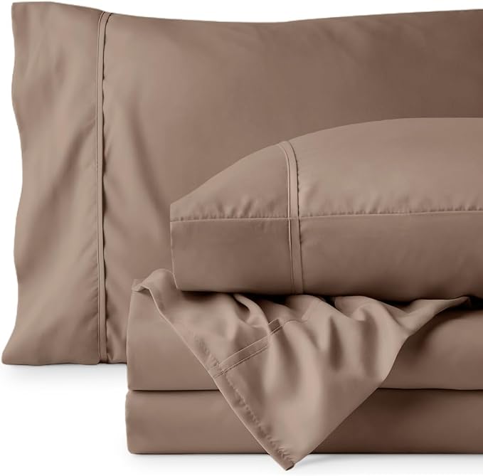 Bare Home Twin XL Sheet Set - 1800 Ultra-Soft (Twin XL, Taupe) | Deep Pockets 6 to 15 Inches, Breathable, Hypoallergenic, Hotel Luxury, Easy Fit, Soft, All-Season