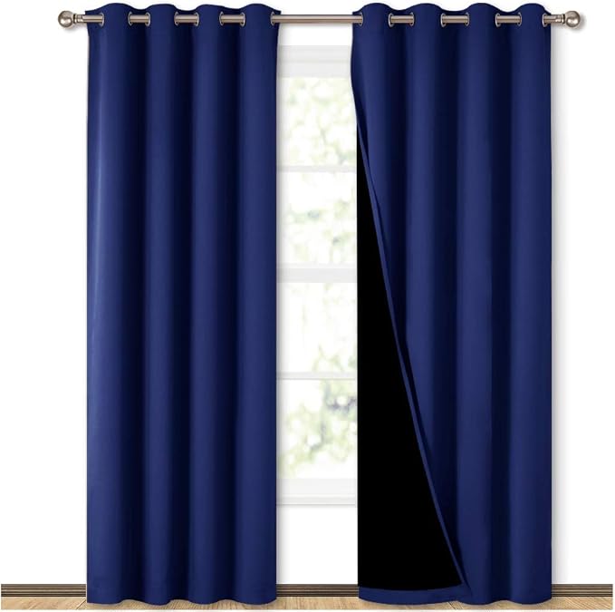NICETOWN Royal Blue Blackout Curtains for Guest Room 52" w x 84" L 2 Panels | 100% Room Darkening Thermal Insulated Energy Efficiency Window Draperies Decor, Full Shading for Shift Worker Light Sleepers