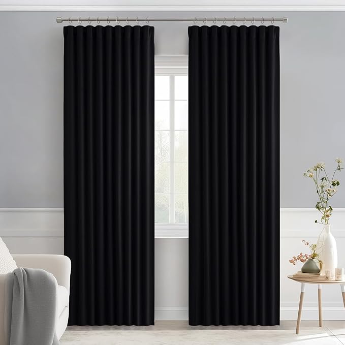 MIULEE Black Back Tab Blackout Curtains 52x90 Inch Long 2 Panels Set | Rod Pocket Pinch Pleated, Thermal Insulated, Room Darkening, Light Blocking Drape, Halloween Curtains for Living Room Bedroom