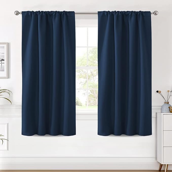 H.VERSAILTEX Blackout Curtains Thermal Insulated Window Treatment Panels Room Darkening Blackout Drapes for Living Room Back Tab/Rod Pocket Bedroom Draperies (2 Panels, Navy Blue, 42 x 63 Inch)