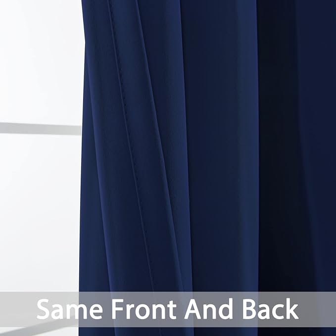Yakamok Room Darkening Curtains 62x96 inch Length Navy Blue-Living Room | 2 panels,grommet blackout window treatment,thermal insulated,light blocking drapes,privacy protection,bedroom dining room