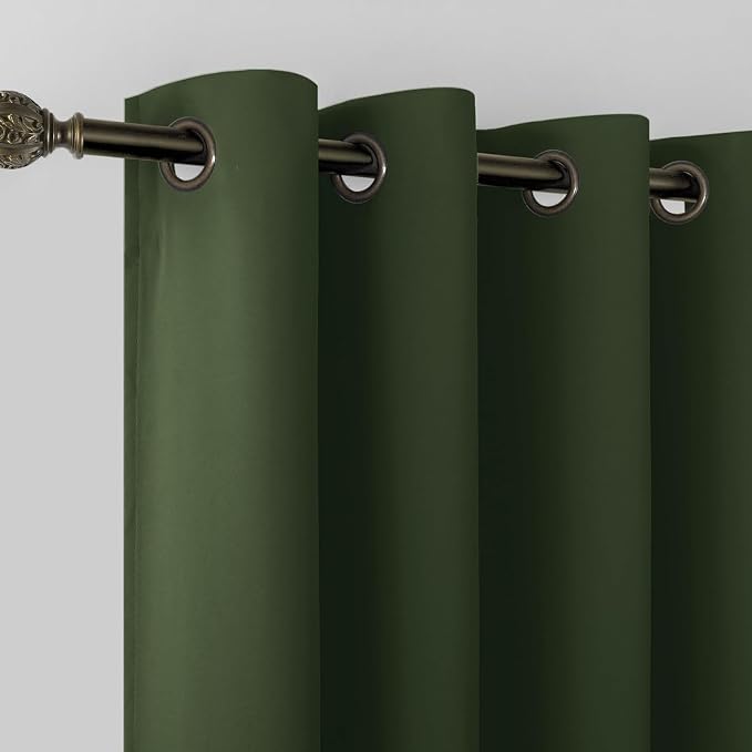 KOUFALL Olive Green Curtains 96 Inches Long 2 Panel Set,Blackout Dark Antique Bronze Gold Grommet Room Darkening Black Out Vintage Curtains for Living Room