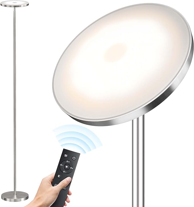 SUNMORY Floor Lamps for Living Room，LED Standing Lamp with Remote Control | 32W/3000LM Super Bright, 69" Tall Floor Lamp with Stepless Dimmable, Modern Torchiere Corner Lamp for Bedroom, Office Nickel
