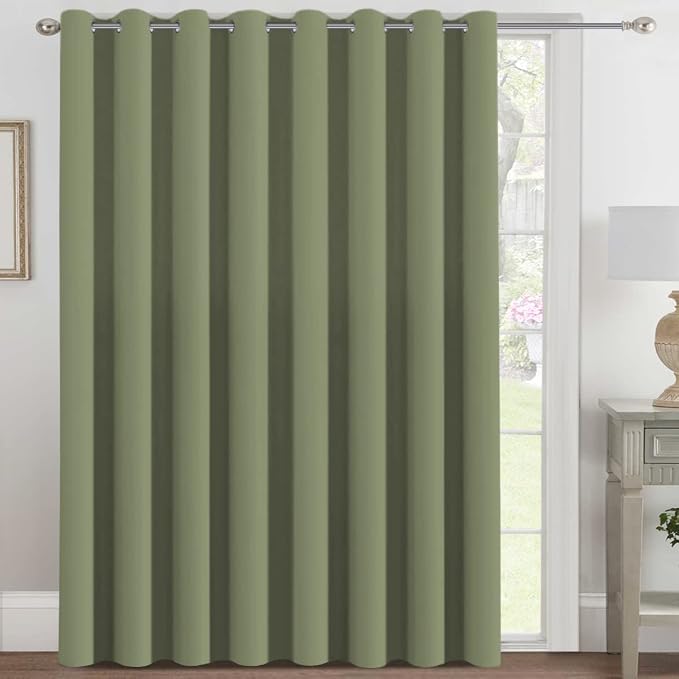 H.VERSAILTEX Blackout Patio Curtains 100 x 96 Inches for Sliding Door Extral Wide Blackout Curtain Panels Thermal Insulated Room Divider - Grommet Top, 8' Tall by 8.5' Wide - Sage