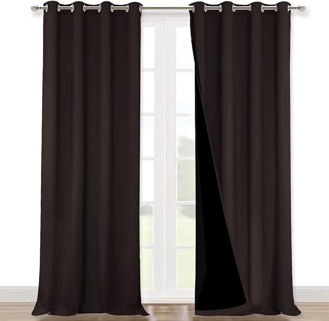 NICETOWN Full Shading Curtains 90 inches Long 2 Panels Set for Windows, Brown, Pack of 2, 52 inches W, Super Heavy-Duty Black Lined Blackout Curtains for Bedroom, Privacy Assured Window Treatment