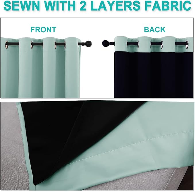 NICETOWN Full Shading Curtains for Windows, Super Heavy-Duty Black Lined Blackout Curtains for Bedroom, Privacy Assured Window Treatment (Aqua Blue, Pack of 2, 55 inches W x 102 inches L)