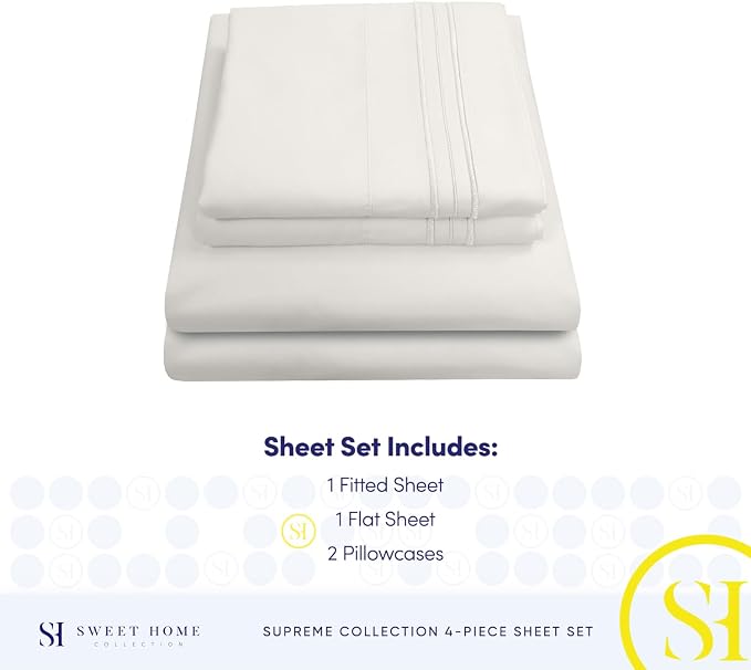 Full Size Sheet Sets - Breathable Luxury Sheets with Full Elastic & Secure Corner Straps Built In - 1800 Supreme Collection Extra Soft Deep Pocket Bedding Set, Sheet Set, Full, Ivory