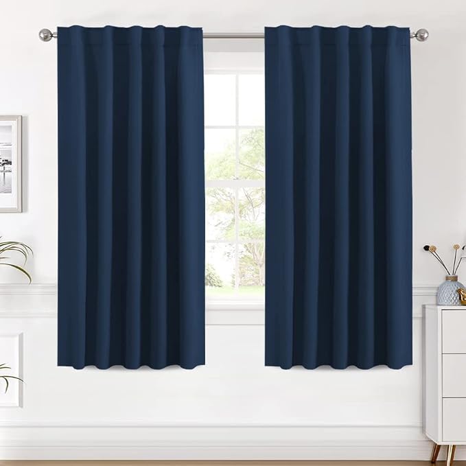 H.VERSAILTEX Blackout Curtains Thermal Insulated Window Treatment Panels Room Darkening Blackout Drapes for Living Room Back Tab/Rod Pocket Bedroom Draperies (2 Panels, Navy Blue, 42 x 63 Inch)