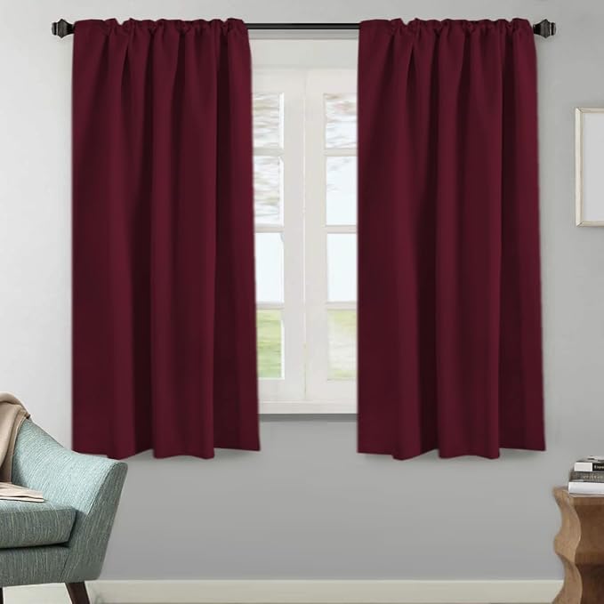 H.VERSAILTEX Christmas Blackout Curtains Thermal Insulated Window Treatment Panels Blackout Drapes for Living Room Back Tab/Rod Pocket Bedroom Draperies, 52 x 63 Inch, Burgundy Red, 2 Panels