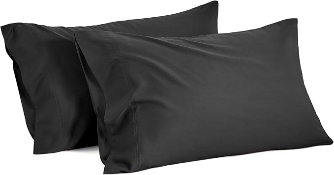 BEDELITE Pillow Cases Standard Size 2Pcs, Rayon Derived from Bamboo, Black | Cooling and Breathable Pillow Cover for Hot Sleepers & Night Sweats, Silky Soft Cozy, Envelope Closure, 20"x26"