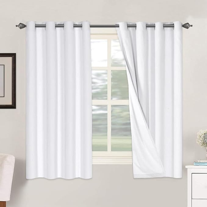 H.VERSAILTEX 100% Blackout Curtains for Bedroom Thermal Insulated Linen Textured Curtains Heat and Full Light Blocking Drapes Living Room Curtains 2 Panel Sets, 52x63 - Inch, White