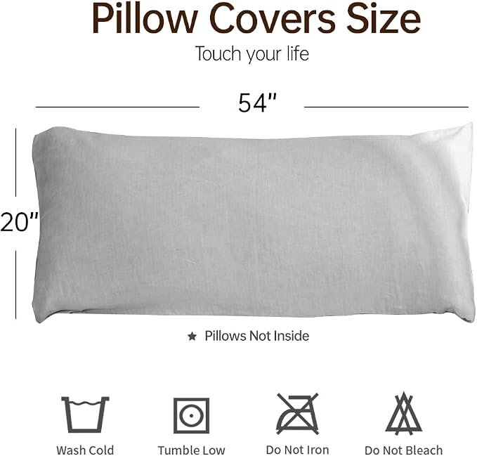 Simple&Opulence Body Pillow Cover 20" x 54",100% Pure Linen, Ultra Soft and Breathable, Body Pillowcase with Envelope Closure for Adults(Light Grey)