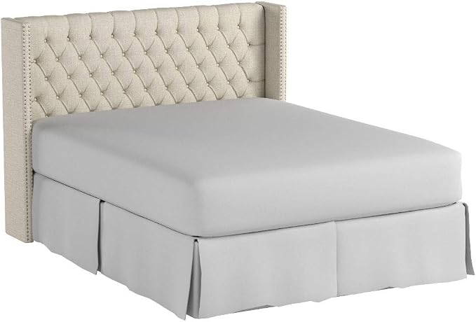 Madison Park Amelia Upholstered Headboard | Nail Head Trim Wingback Button Tufted | King, Cream
