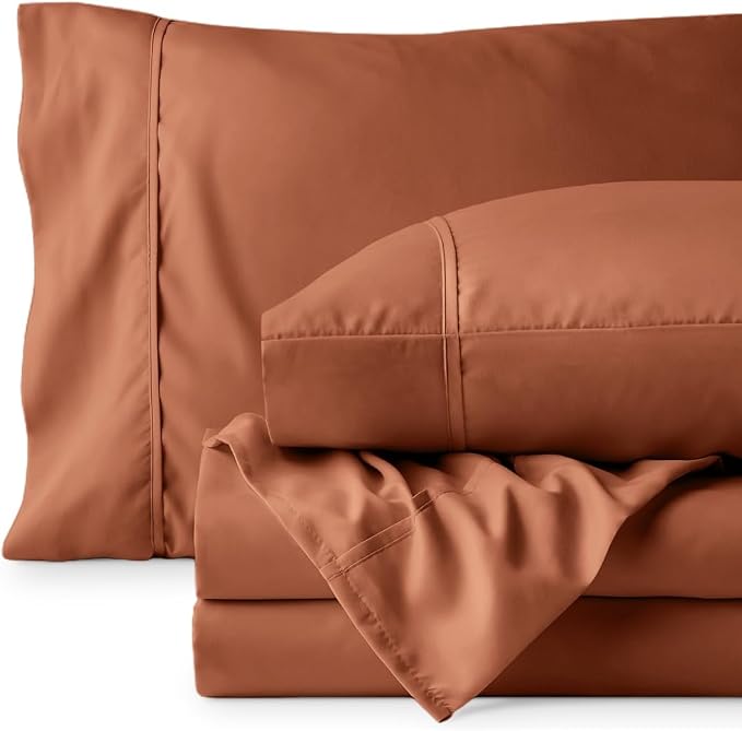 Bare Home Queen Sheet Set - 1800 Ultra-Soft (Queen, Terracotta) | Deep Pockets 6 to 15 Inches, Breathable, Hypoallergenic, Hotel Luxury, Easy Fit, Soft, All-Season
