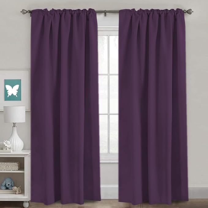 H.VERSAILTEX Blackout Curtains Thermal Insulated Window Treatment Panels Room Darkening Blackout Drapes for Living Room Back Tab/Rod Pocket Bedroom Draperies, 52 x 84 Inch, Plum Purple, 2 Panels