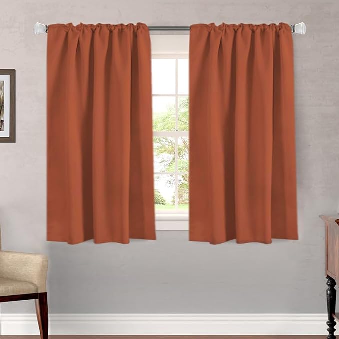 H.VERSAILTEX Blackout Curtains Thermal Insulated Window Treatment Panels Room Darkening Blackout Drapes for Living Room Back Tab/Rod Pocket Bedroom Draperies, 52 x 45 Inch, Orange, 2 Panels