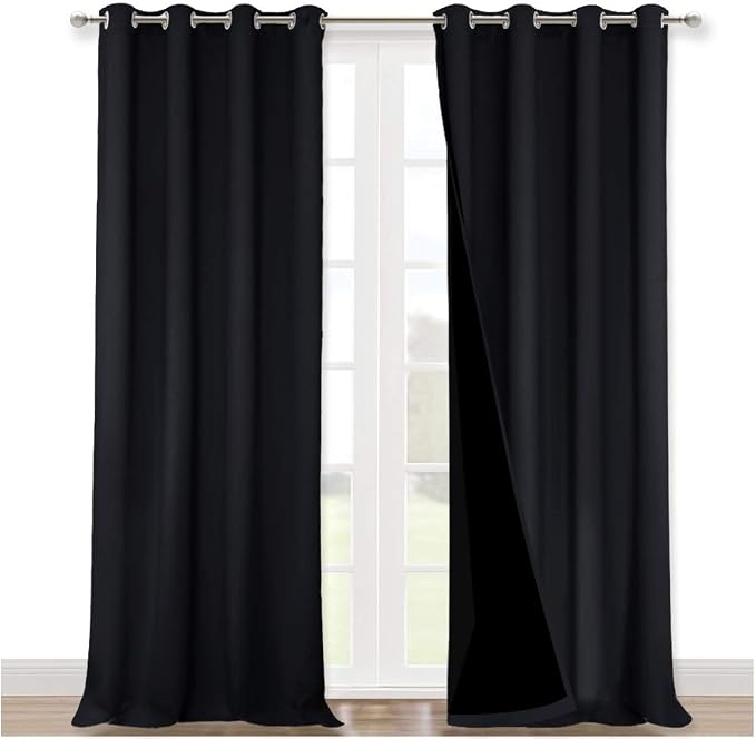 NICETOWN Black Blackout Curtains for Bedroom 52" Wide x 90" Long 2 Panels | Full Shading Super Heavy-Duty Black Lined Drapes, Room Darkening Light Blocking Privacy Assured Window Treatment Home Decor