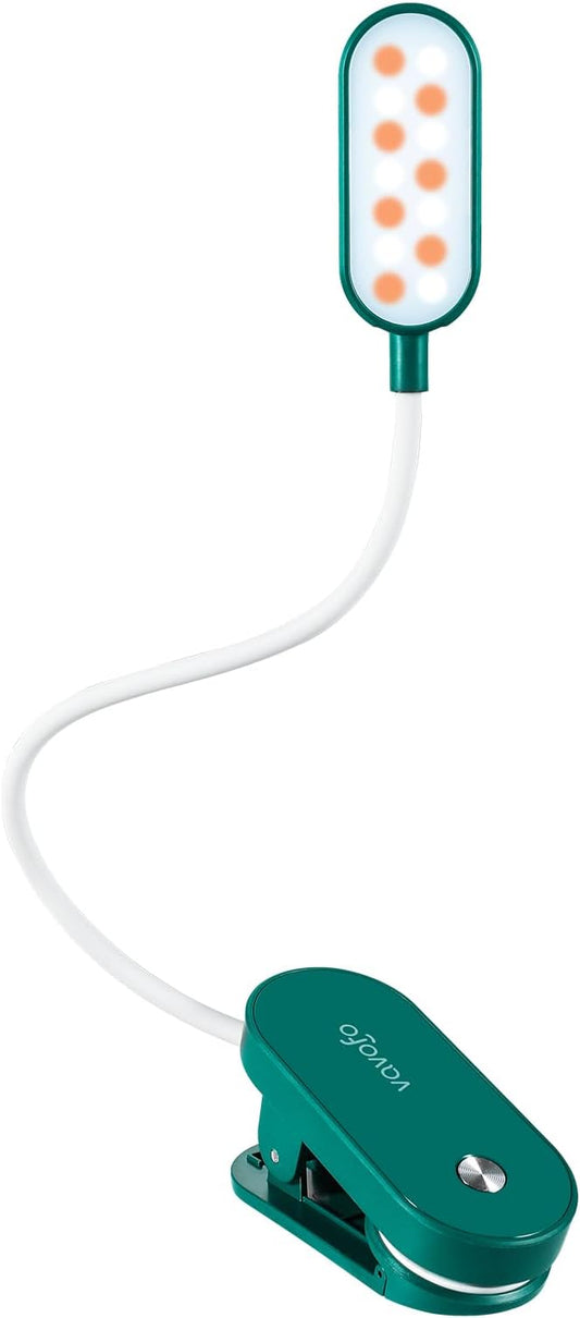 VAVOFO Rechargeable Book Light, 14 LEDs Eye Care Clip On Amber Reading Light for Bookworms Reading in Bed with 9 Colors 9 Brightness (Dark Green)