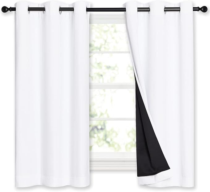 NICETOWN White Blackout Curtains for Small Window 42" w x 54" L 2 Panels | 2-Deck Completely Room Darkening Window Treatment Thermal Insulated Lined Drapes, Light Blocking Noise Reducing Home Decor