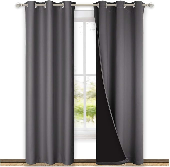 NICETOWN Room Warming Blackout Curtains 80 inches Long, Full Light Blocking Drapes with Black Liner for Nursery, Thermal Insulated Draperies for Hall, Villa (Grey, 2 Pieces, 42" Wide Each Panel) | Room Warming Full Light Blocking Drapes with Black Line...