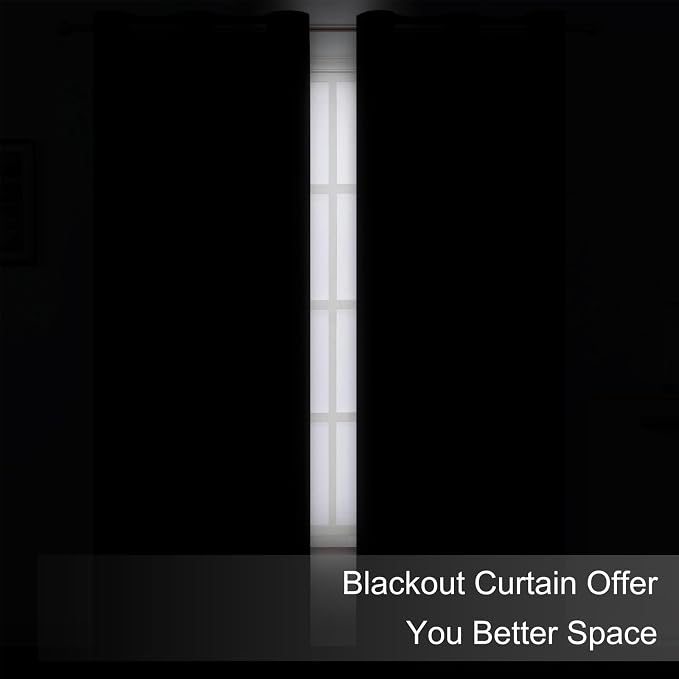 Blackout Curtains 52 x 90 Inch Long Black Curtains Set of 2 Panels Room Darkening Curtains for Bedroom and Living Room