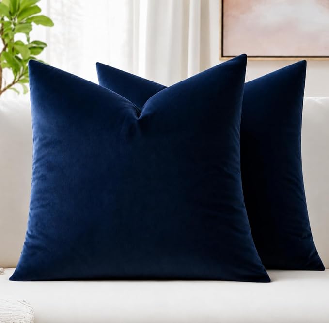 MIULEE Pack of 2 Velvet Pillow Covers Decorative Square Pillowcase Soft Solid Cushion Case for Spring Sofa Bedroom Car 26x26 Inch Dark Blue | Soft Solid Decorative Euro Sham, Modern Luxury Home Decor, for King Bed Sofa Couch Bedroom Livingroom