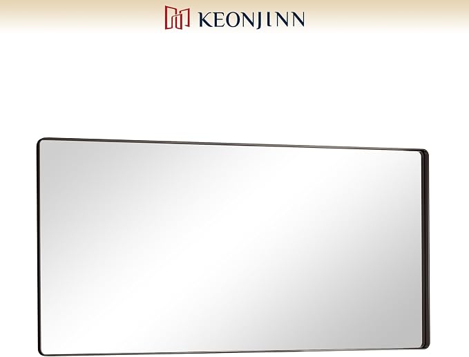 Keonjinn 72 x 36 Inch Black Bathroom Mirror for Over Sink, Tempered Glass | Sandblasted Finish, Matte Black Vanity Mirror, Anti-Rust, Seamless Aluminum Frame, Rounded Rectangle, French Cleat Mount