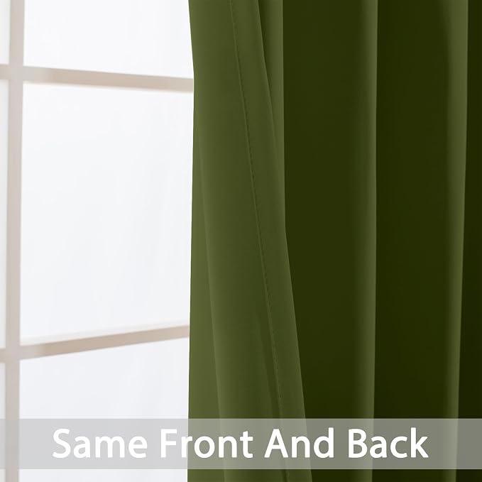 Yakamok Room Darkening Curtains 62x84 inch Length Olive Green-Living Room | 2 panels,grommet blackout window treatment,thermal insulated,light blocking drapes,privacy protection,bedroom dining room