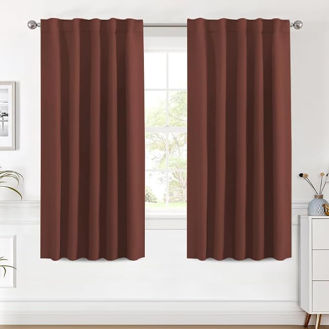 H.VERSAILTEX Blackout Curtains Thermal Insulated Window Treatment Panels Room Darkening Blackout Drapes for Living Room Back Tab/Rod Pocket Bedroom Draperies (2 Panels, Rust, 42 x 63 Inch)