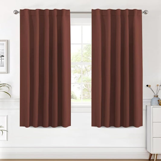 H.VERSAILTEX Blackout Curtains Thermal Insulated Window Treatment Panels Room Darkening Blackout Drapes for Living Room Back Tab/Rod Pocket Bedroom Draperies (2 Panels, Rust, 42 x 63 Inch)