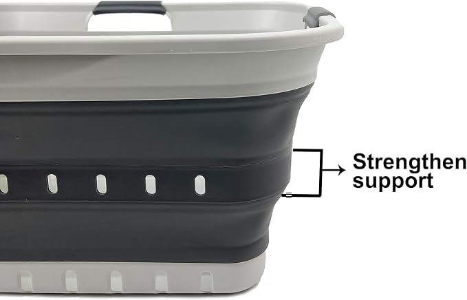 SAMMART 42L (11 gallon) Collapsible Plastic Laundry Basket - Foldable Pop Up Storage Container/Organizer - Space Saving Hamper/Basket (1, Grey/Steel Grey)