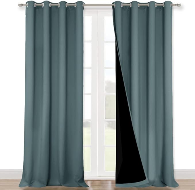 NICETOWN Greyish Blue Blackout Curtains for Bedroom 52" w x 90" L 2 Panels | Full Shading Super Heavy-Duty Black Lined Drapes for Living Room, Thermal Insulated Privacy Assured Window Treatment Decor