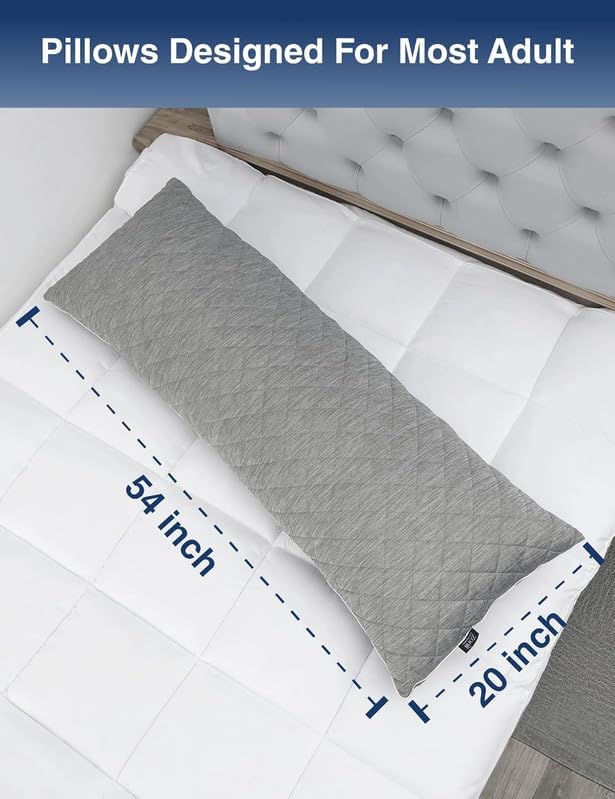 ZonLi Cooling Body Pillow for Adults Side Sleeper & Pregnancy - Memory Foam Insert Long Body Pillow 20 x 54 Inch with Washable Pillowcase, Gift for Men Women Grey