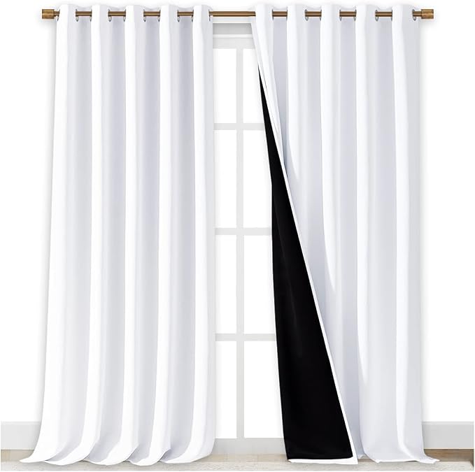 NICETOWN White Blackout Curtains for Bedroom 70" Wide x 95" Long 2 Panels | Full Shading Cold Blocking Super Heavy-Duty Black Lined Drapes for Living Room, Privacy Assured Window Treatment Home Decor