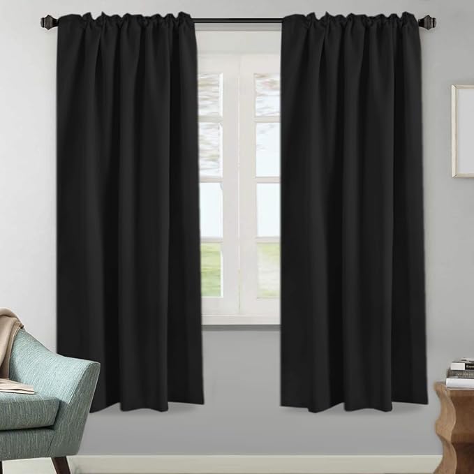 H.VERSAILTEX Blackout Curtains Thermal Insulated Window Treatment Panels Room Darkening Blackout Drapes for Living Room Back Tab/Rod Pocket Bedroom Draperies, 52 x 72 Inch, Jet Black, 2 Panels