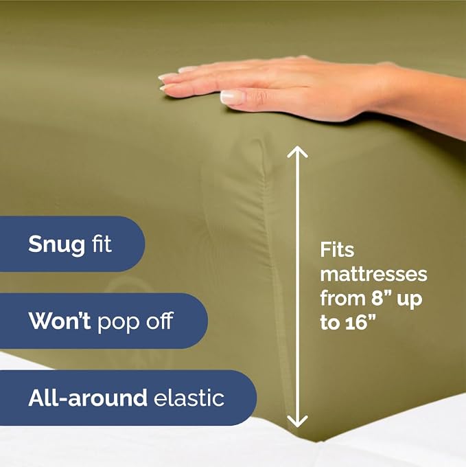 King Size 4 Piece Sheet Set - Ultra Soft & Cooling Sheets - Olive Yellow | Fits 8 Inch to 16 inch Mattress, Wrinkle Free & Fade Resistant with Deep Pockets, Breathable, Comfy Hotel Luxury Bedding